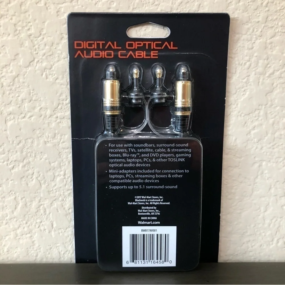 Blackweb Digital Optical Audio Cable Mini Adapters 6FT 6 Feet New In Package